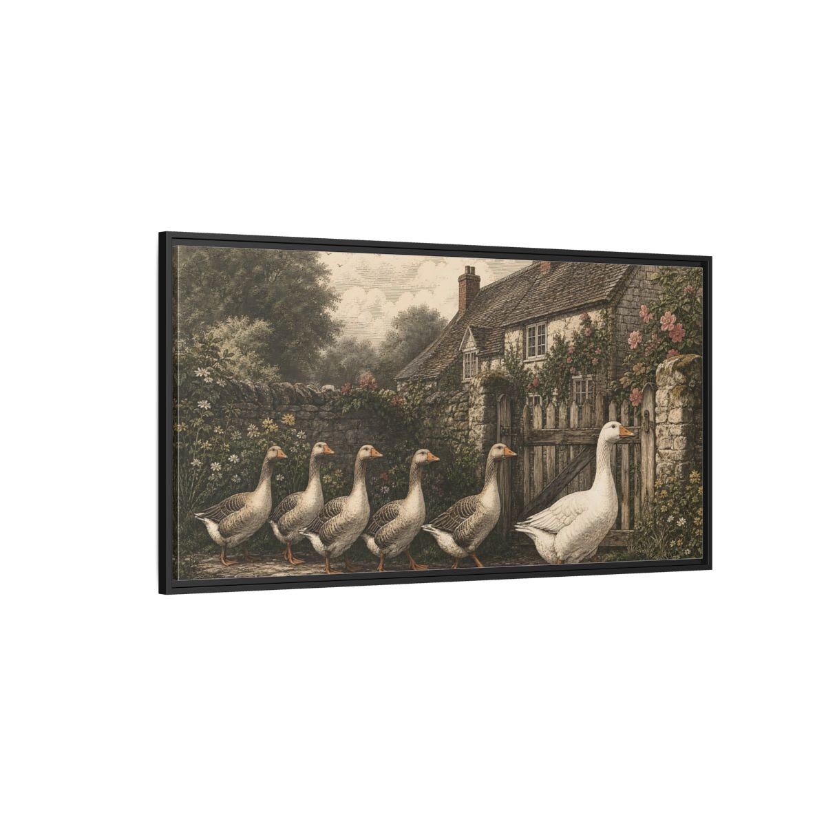 Side Mockup 5. Animals Geese Country Geese shown as stretched canvas wall art