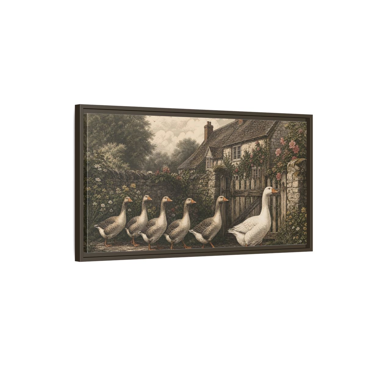 Main Mockup. Animals Geese Country Geese shown as stretched canvas wall art
