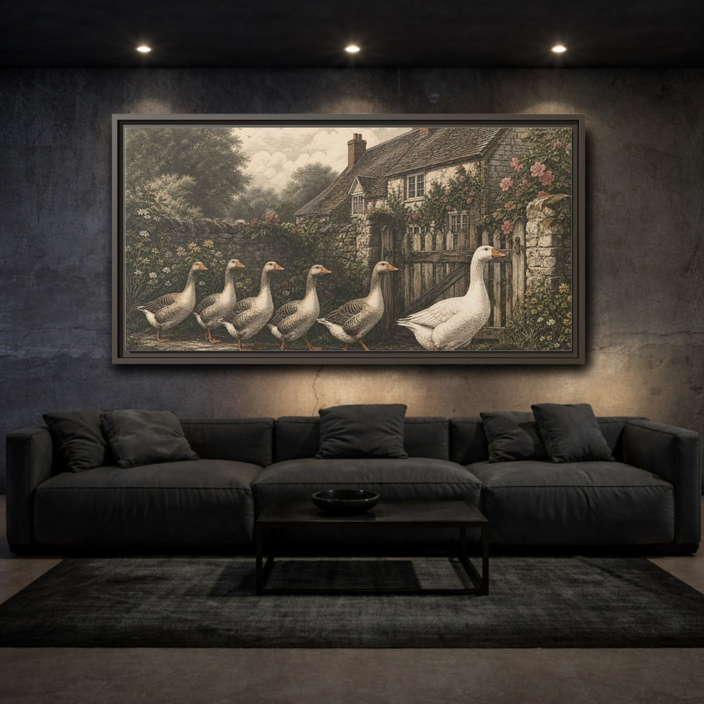 Mockup 3. Animals Geese Country Geese shown as stretched canvas wall art