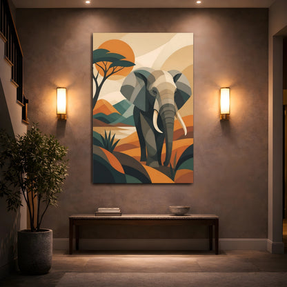 Mockup 2. Animals Geometric Elephant Sunset shown as canvas print