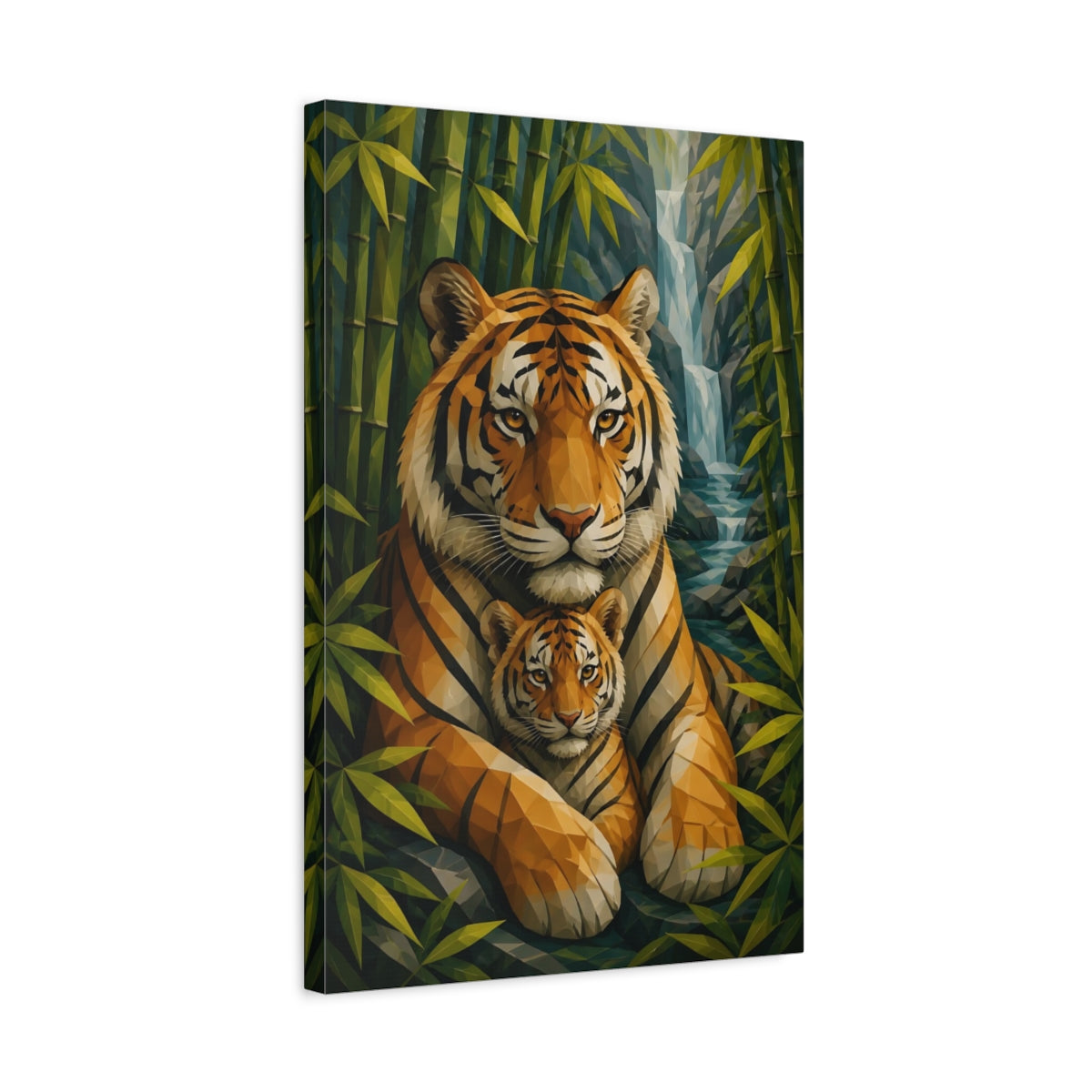Side Mockup 3. Animals Geometric Tiger Portrait shown as canvas print