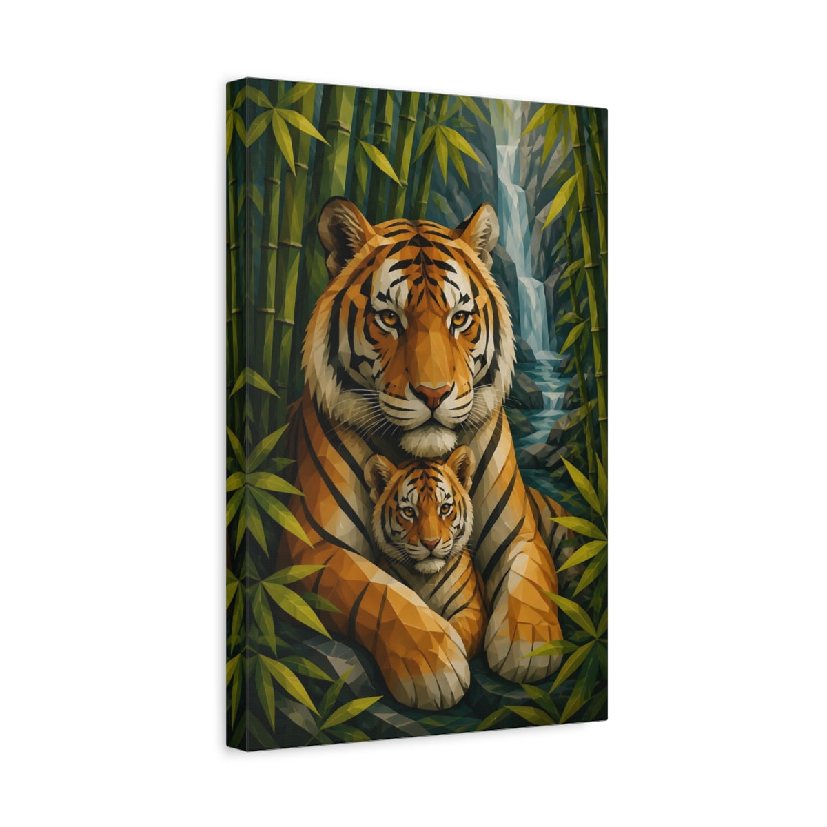 Side Mockup 4. Animals Geometric Tiger Portrait shown as canvas print
