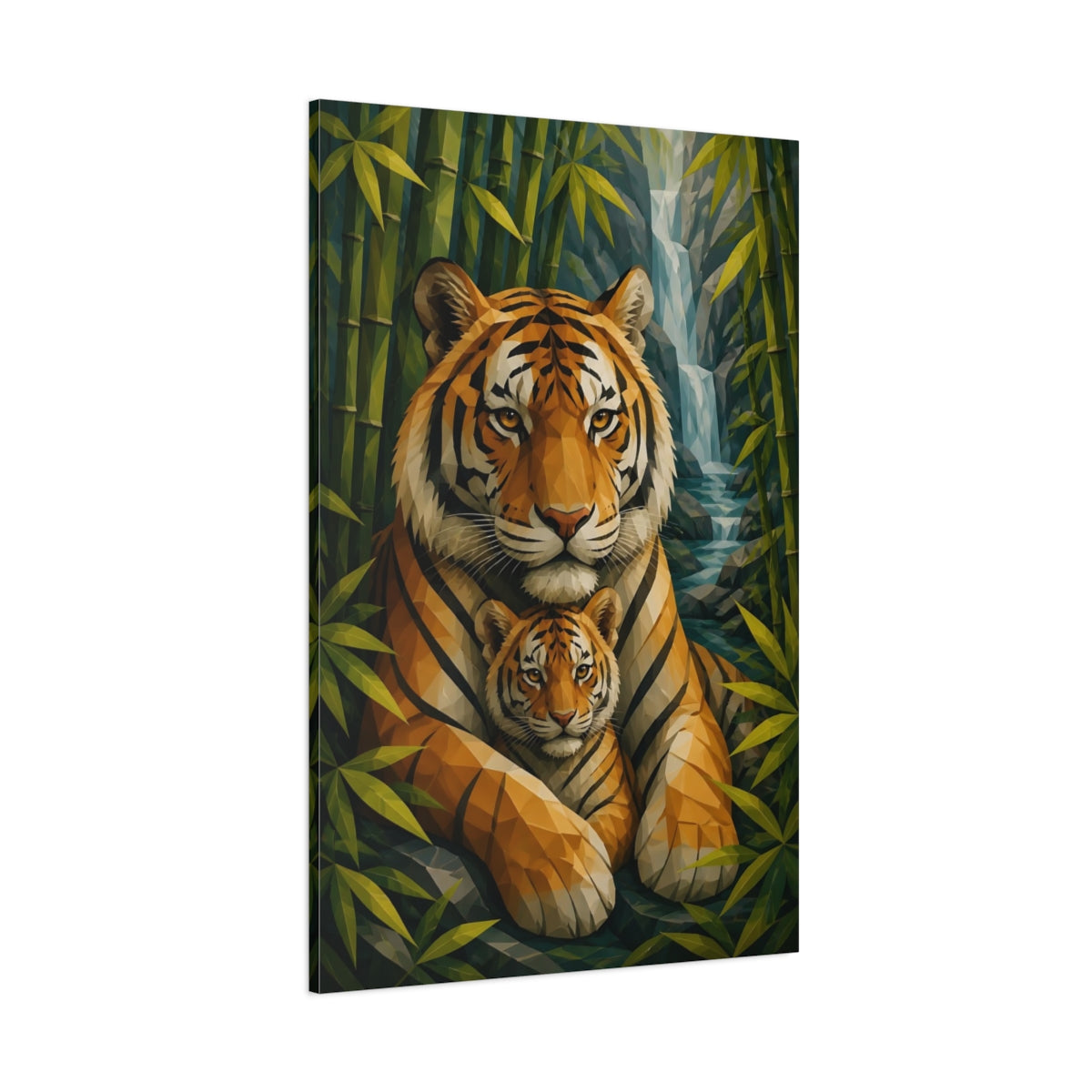 Side Mockup 1. Animals Geometric Tiger Portrait shown as canvas print