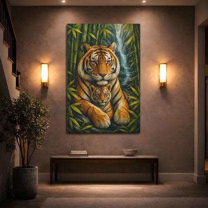 Mockup 2. Animals Geometric Tiger Portrait shown as canvas print