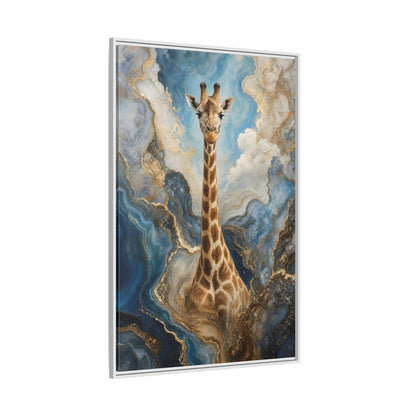 Side Mockup 7. Animals Giraffe Blue Gold Giraffe shown as stretched canvas wall art