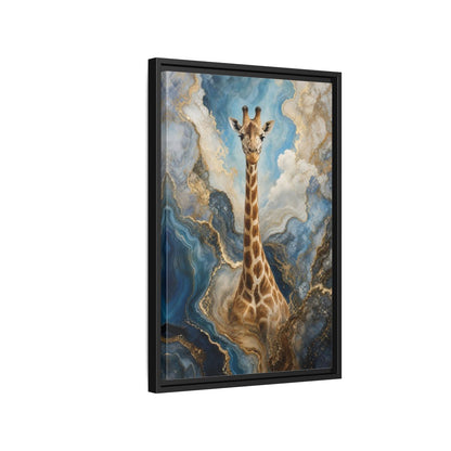 Side Mockup 3. Animals Giraffe Blue Gold Giraffe shown as stretched canvas wall art