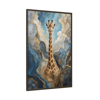 Side Mockup 8. Animals Giraffe Blue Gold Giraffe shown as stretched canvas wall art