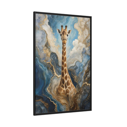 Side Mockup 12. Animals Giraffe Blue Gold Giraffe shown as stretched canvas wall art