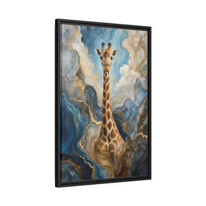 Side Mockup 14. Animals Giraffe Blue Gold Giraffe shown as stretched canvas wall art