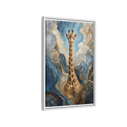 Side Mockup 1. Animals Giraffe Blue Gold Giraffe shown as stretched canvas wall art