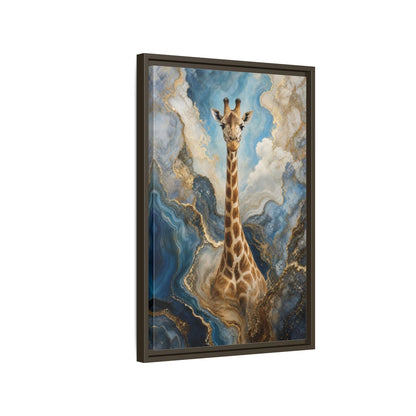 Side Mockup 2. Animals Giraffe Blue Gold Giraffe shown as stretched canvas wall art
