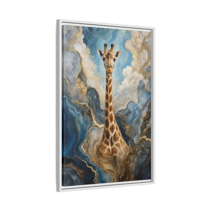 Side Mockup 10. Animals Giraffe Blue Gold Giraffe shown as stretched canvas wall art