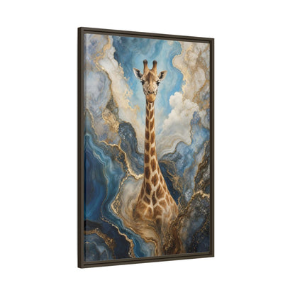 Main Mockup. Animals Giraffe Blue Gold Giraffe shown as stretched canvas wall art