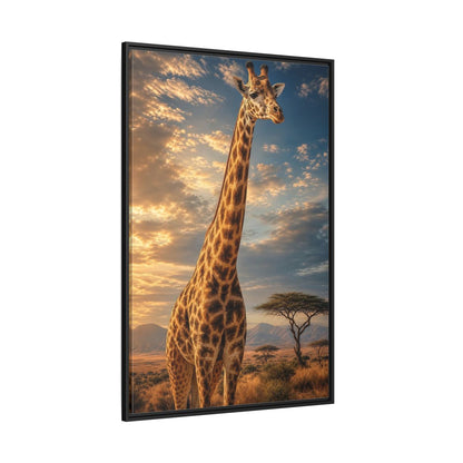 Side Mockup 12. Animals Giraffe Brown And Orange shown as stretched canvas wall art