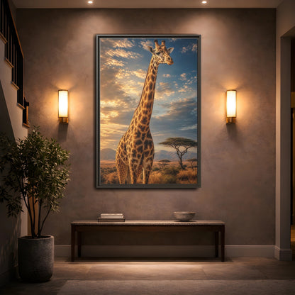Mockup 2. Animals Giraffe Brown And Orange shown as stretched canvas wall art