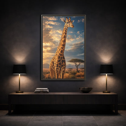 Mockup 3. Animals Giraffe Brown And Orange shown as stretched canvas wall art