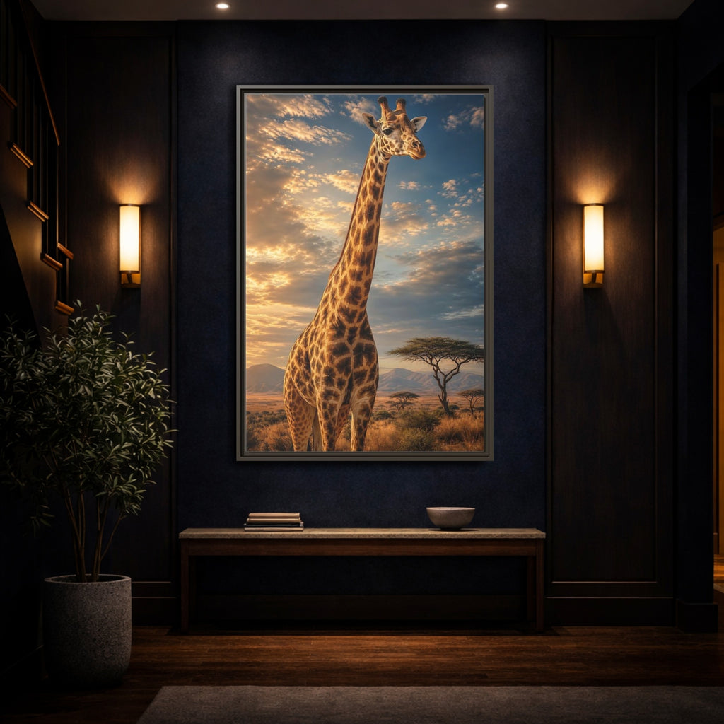 Mockup 4. Animals Giraffe Brown And Orange shown as stretched canvas wall art