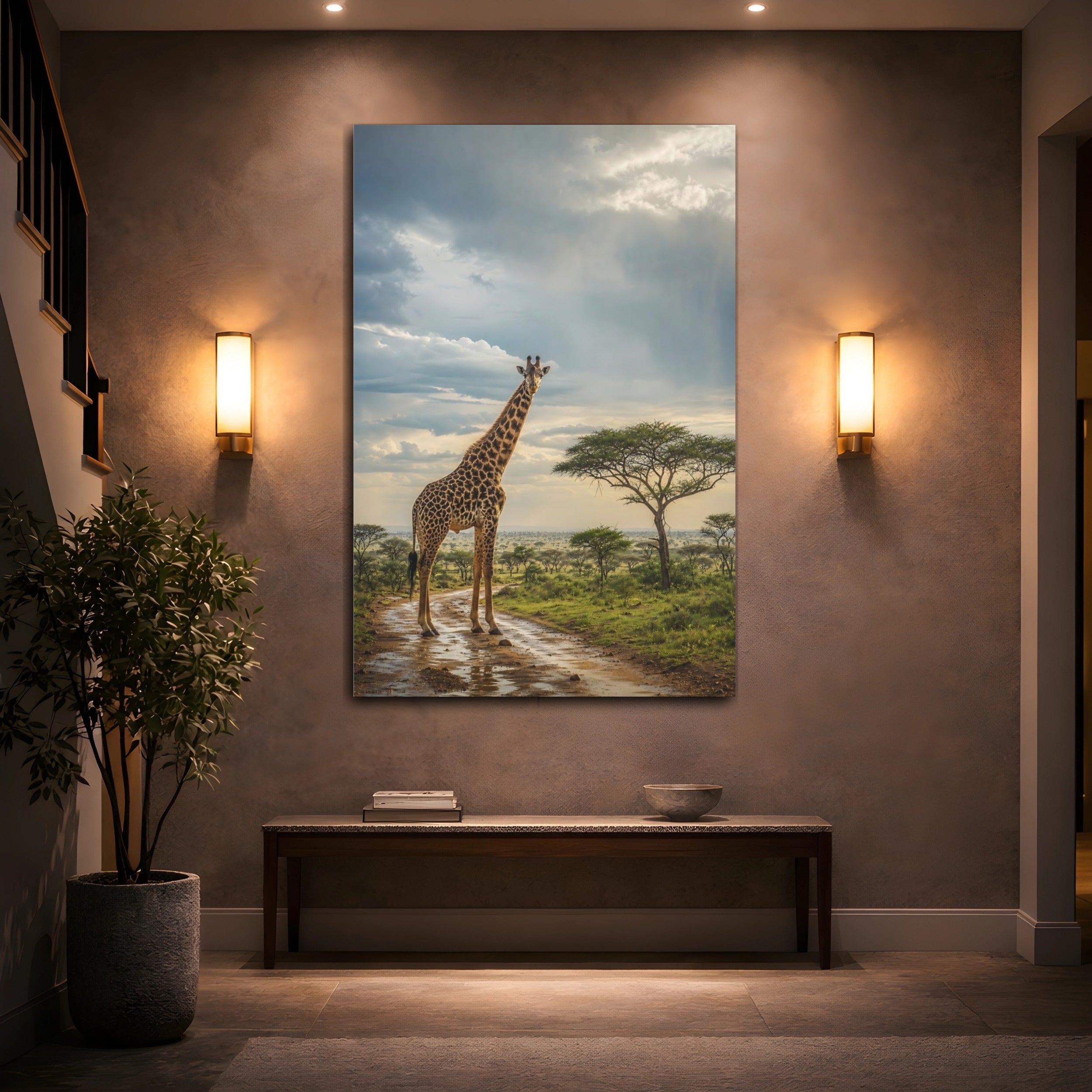Mockup 2. Animals Giraffe Giraffe Savanna shown as stretched canvas wall art