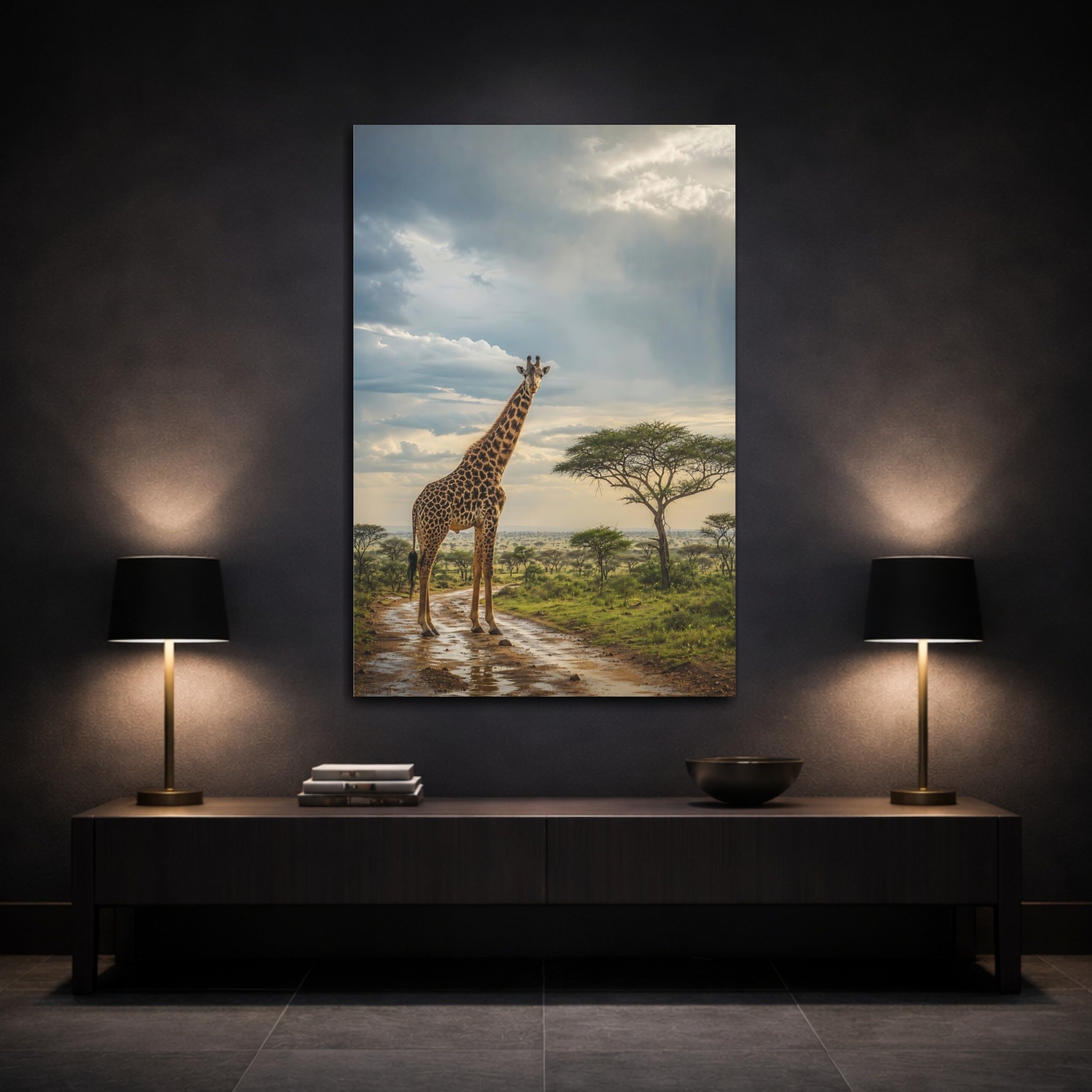 Mockup 3. Animals Giraffe Giraffe Savanna shown as stretched canvas wall art
