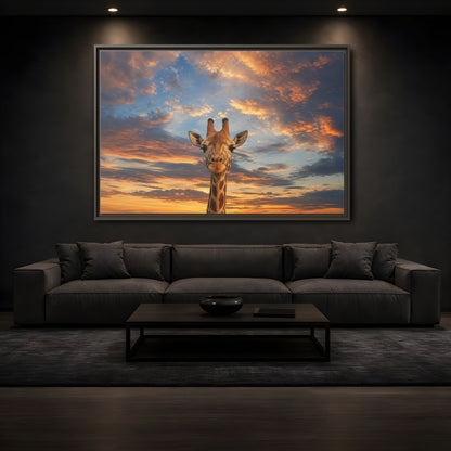 Mockup 3. Animals Giraffe Giraffe Sunset shown as stretched canvas wall art
