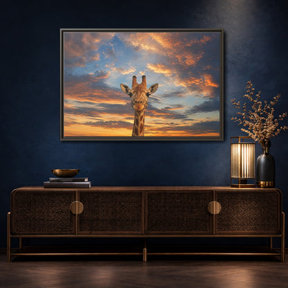 Mockup 4. Animals Giraffe Giraffe Sunset shown as stretched canvas wall art