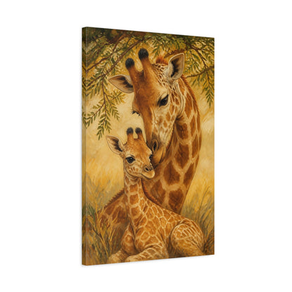 Side Mockup 2. Animals Giraffe Mother & Calf shown as canvas print
