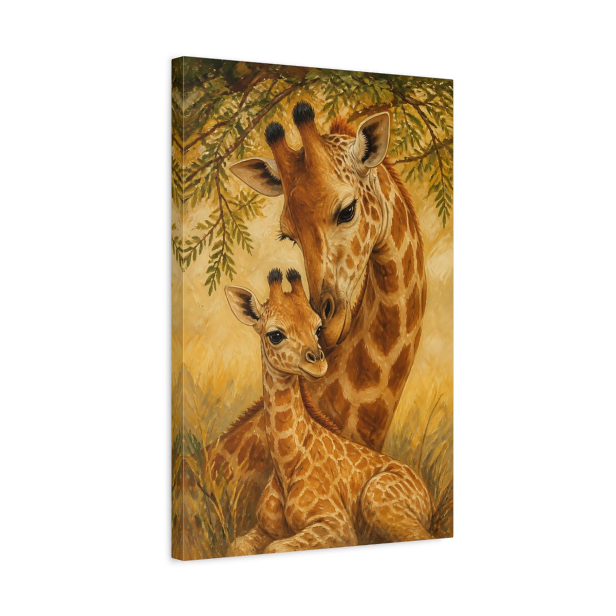 Side Mockup 3. Animals Giraffe Mother & Calf shown as canvas print