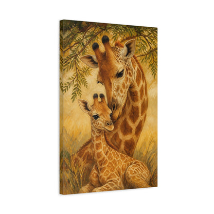 Side Mockup 3. Animals Giraffe Mother & Calf shown as canvas print