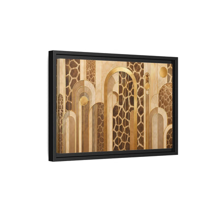 Side Mockup 6. Animals Giraffe Pattern Brown And Gold shown as stretched canvas wall art
