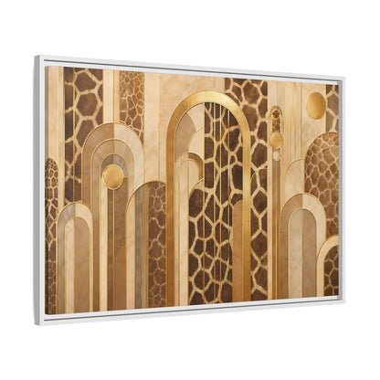 Side Mockup 9. Animals Giraffe Pattern Brown And Gold shown as stretched canvas wall art