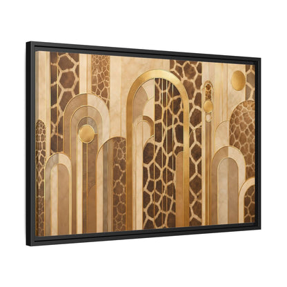 Side Mockup 14. Animals Giraffe Pattern Brown And Gold shown as stretched canvas wall art