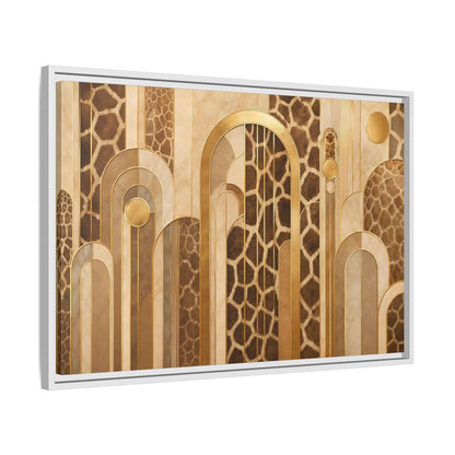 Side Mockup 10. Animals Giraffe Pattern Brown And Gold shown as stretched canvas wall art