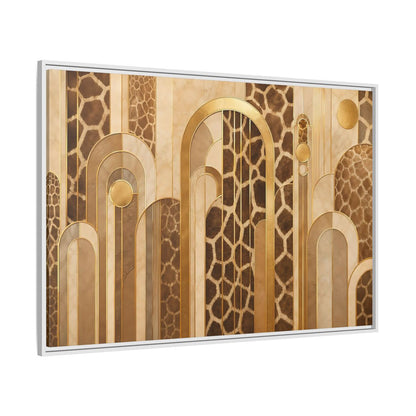 Side Mockup 7. Animals Giraffe Pattern Brown And Gold shown as stretched canvas wall art