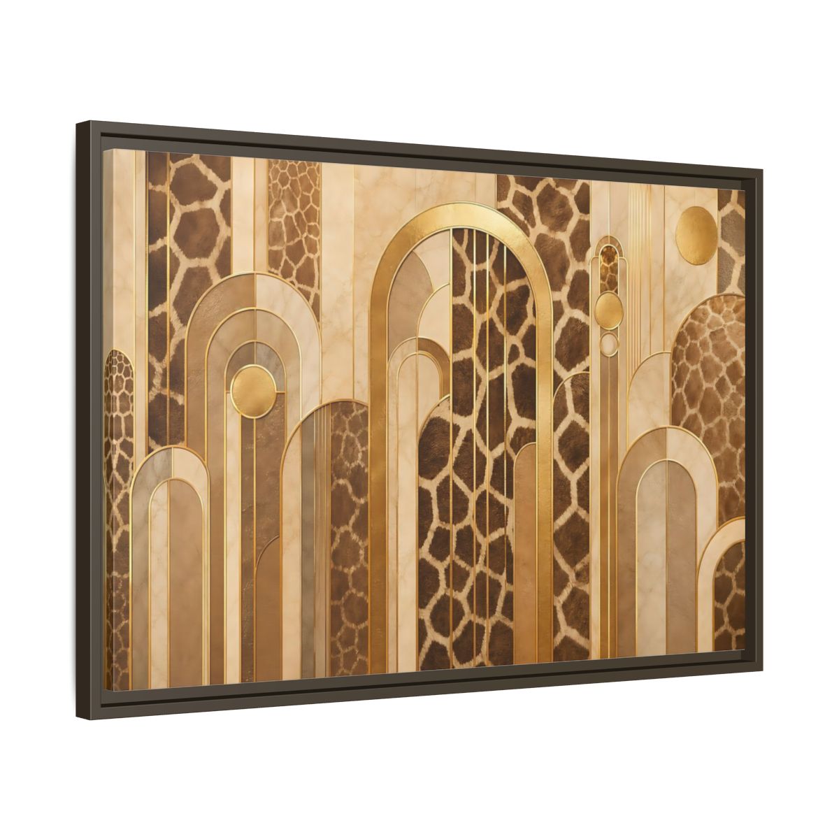 Side Mockup 11. Animals Giraffe Pattern Brown And Gold shown as stretched canvas wall art