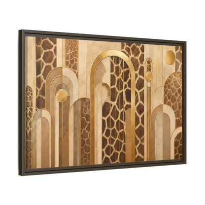 Side Mockup 11. Animals Giraffe Pattern Brown And Gold shown as stretched canvas wall art