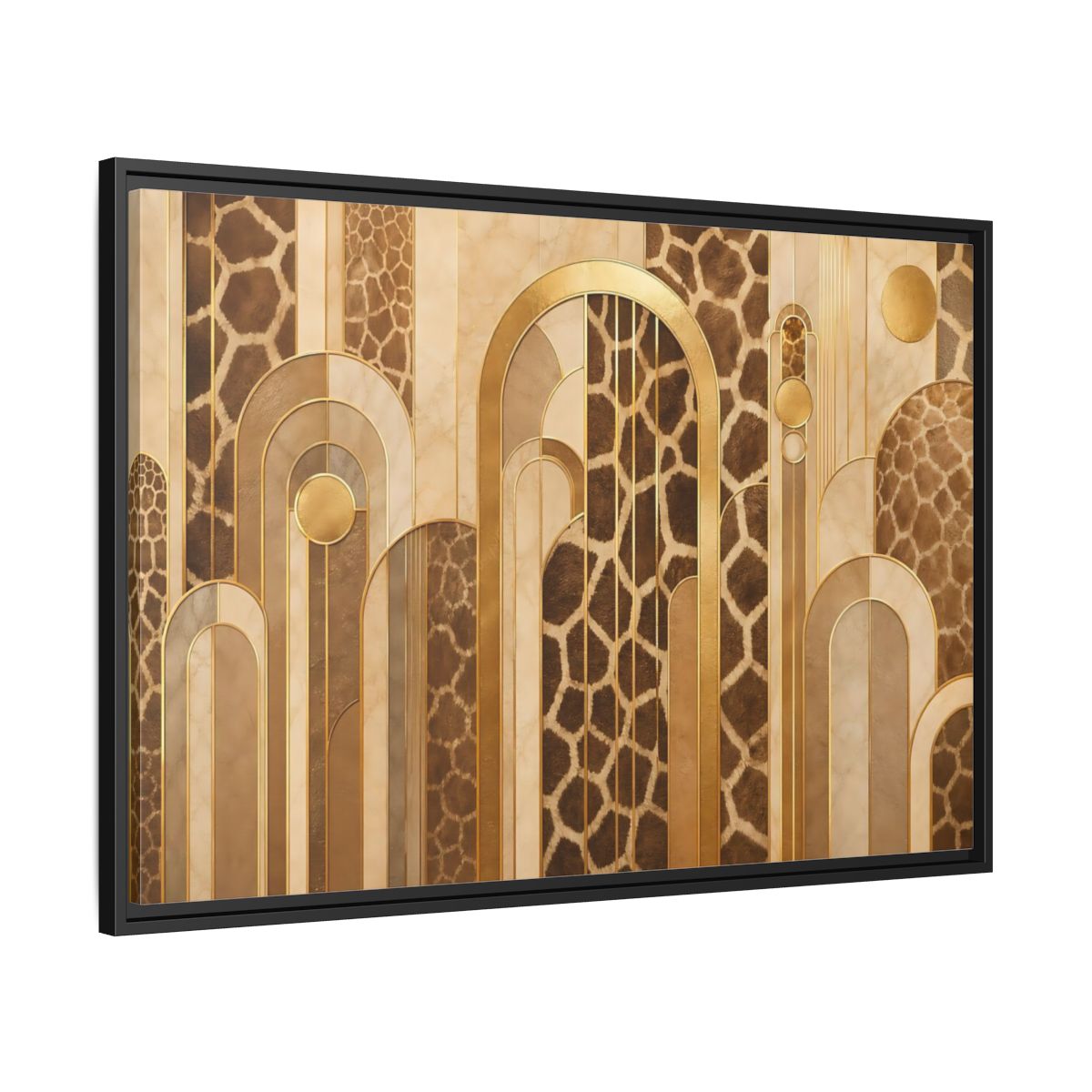 Side Mockup 13. Animals Giraffe Pattern Brown And Gold shown as stretched canvas wall art