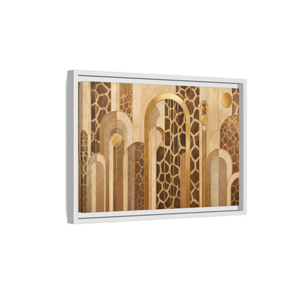 Side Mockup 4. Animals Giraffe Pattern Brown And Gold shown as stretched canvas wall art