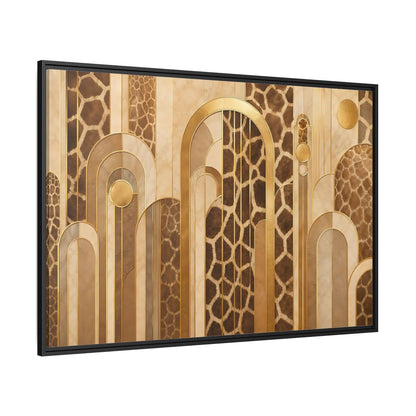 Side Mockup 12. Animals Giraffe Pattern Brown And Gold shown as stretched canvas wall art