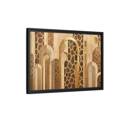 Side Mockup 3. Animals Giraffe Pattern Brown And Gold shown as stretched canvas wall art