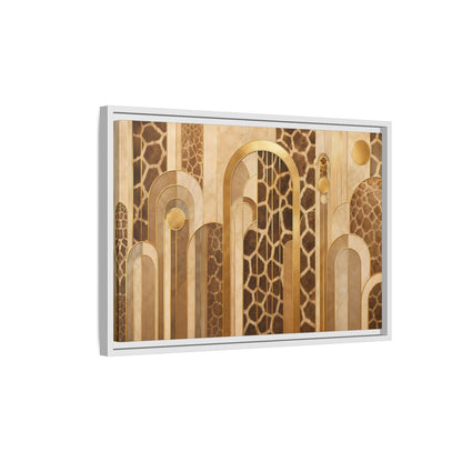 Side Mockup 1. Animals Giraffe Pattern Brown And Gold shown as stretched canvas wall art