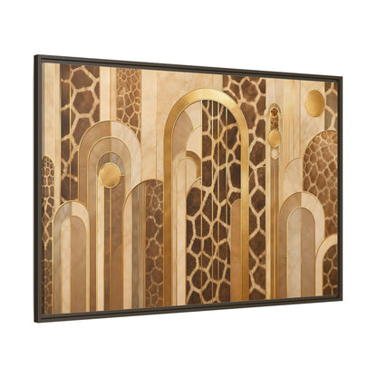Side Mockup 8. Animals Giraffe Pattern Brown And Gold shown as stretched canvas wall art