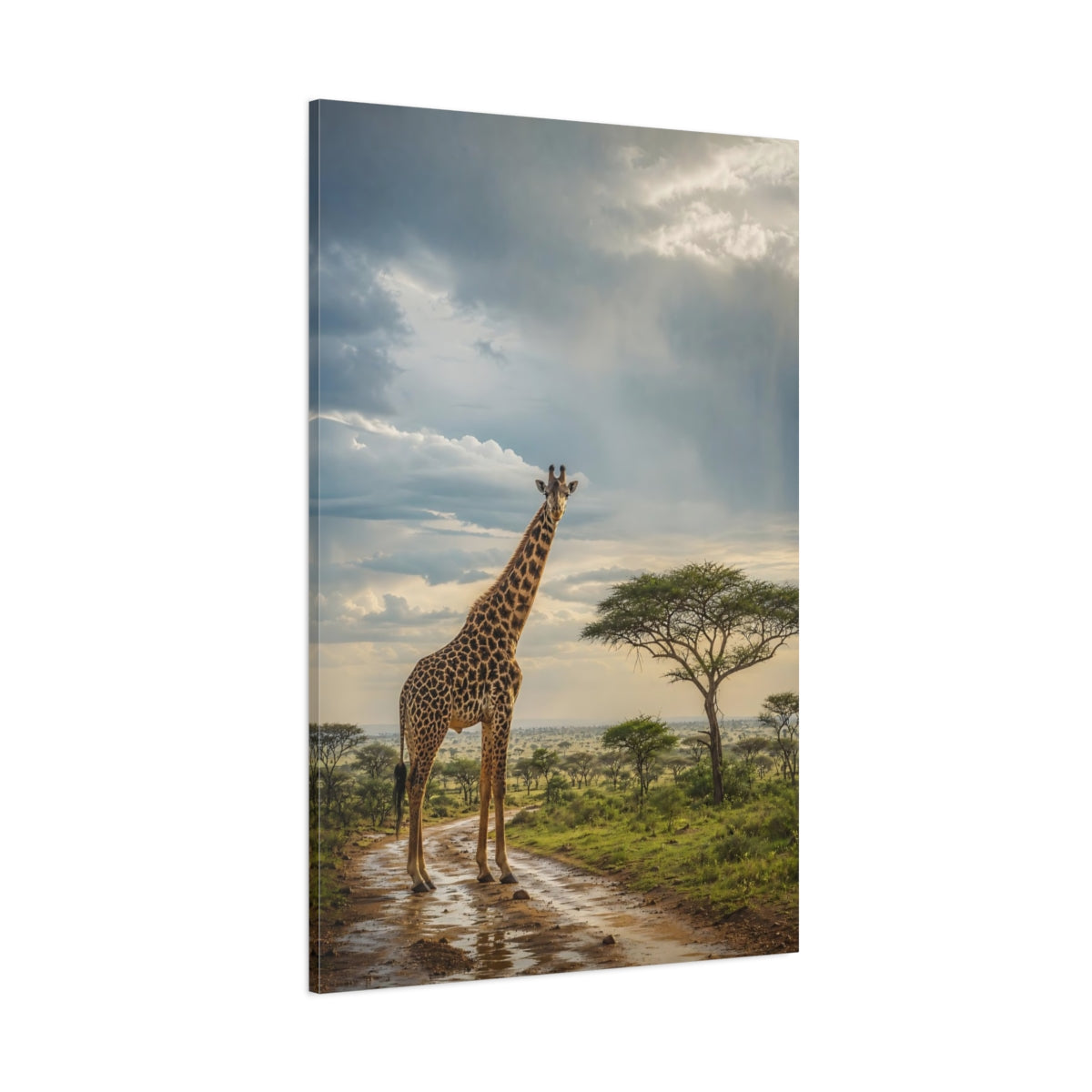 Side Mockup 1. Animals Giraffe Giraffe Savanna shown as stretched canvas wall art