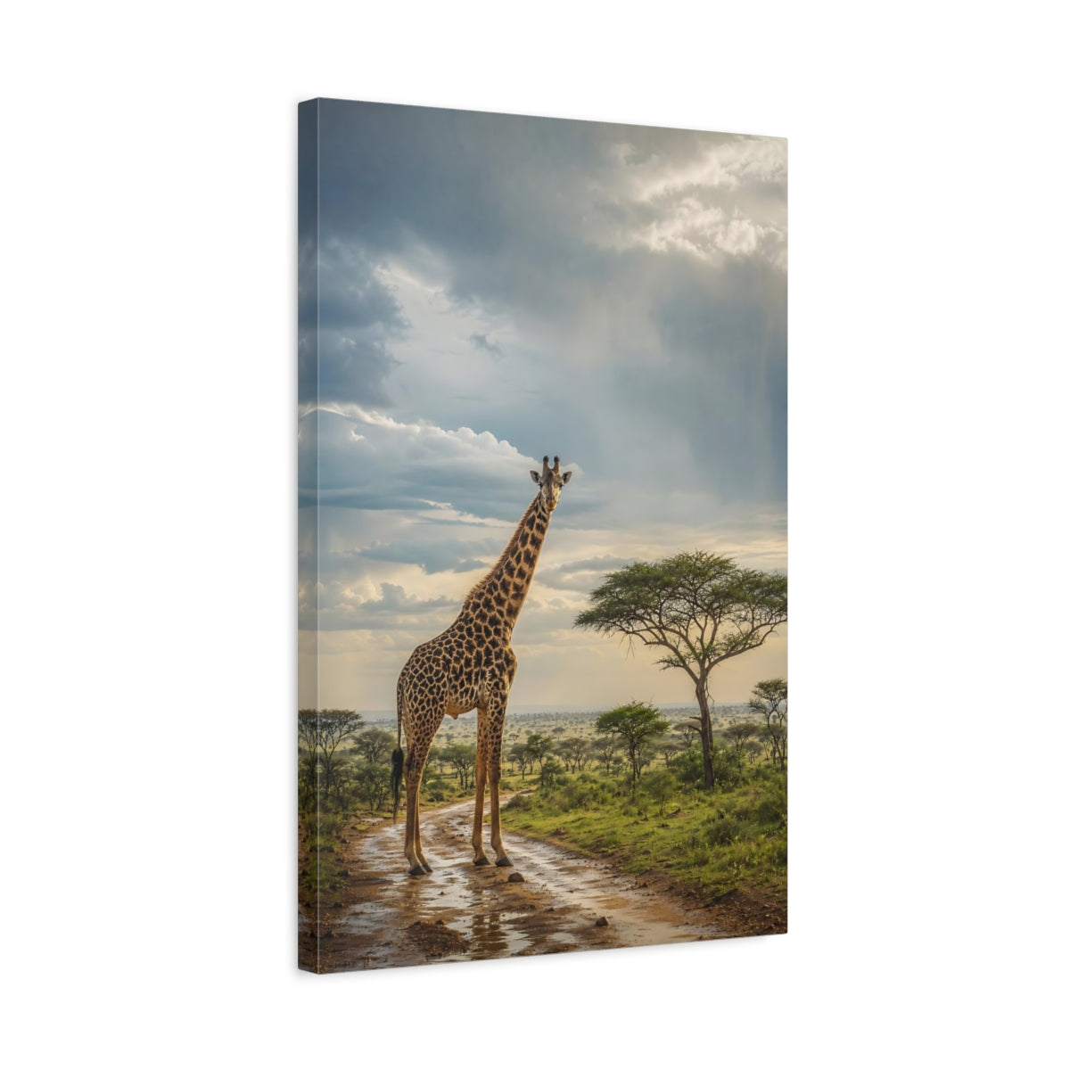 Side Mockup 3. Animals Giraffe Giraffe Savanna shown as stretched canvas wall art