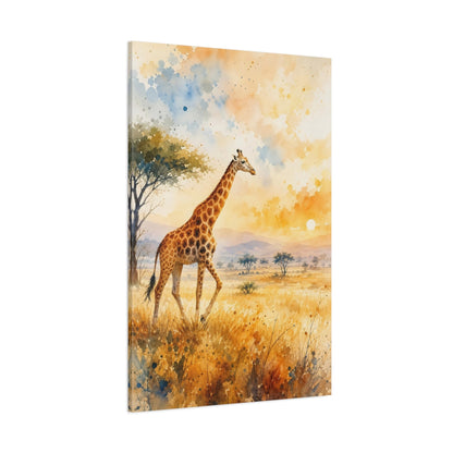 Side Mockup 1. Animals Giraffe Giraffe Savanna Sunset shown as stretched canvas wall art