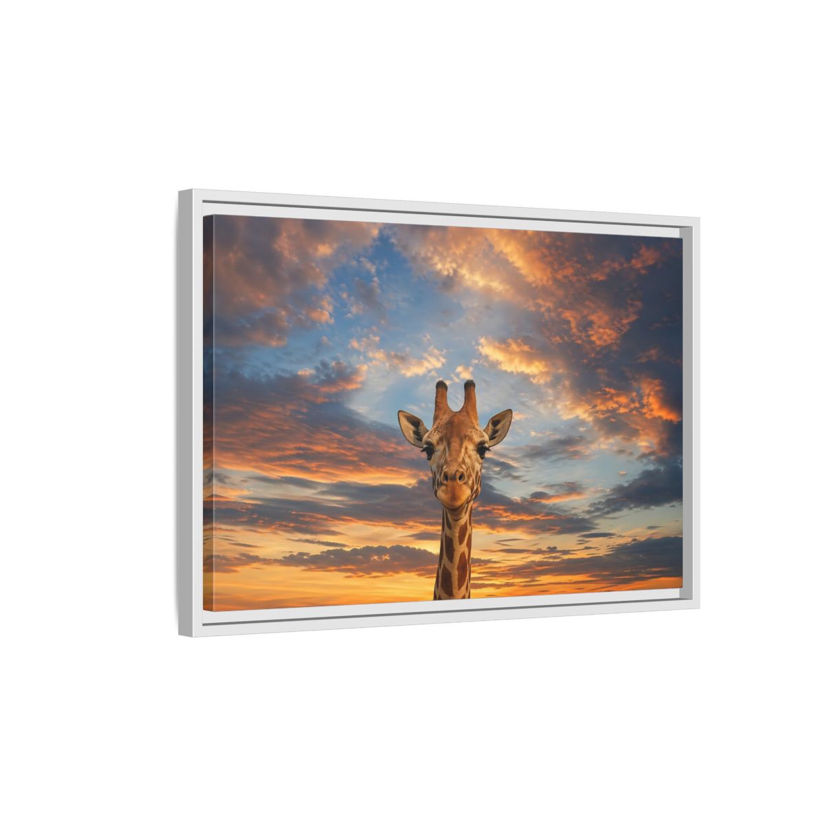 Side Mockup 1. Animals Giraffe Giraffe Sunset shown as stretched canvas wall art