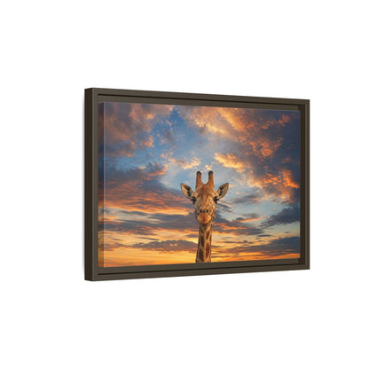Side Mockup 5. Animals Giraffe Giraffe Sunset shown as stretched canvas wall art