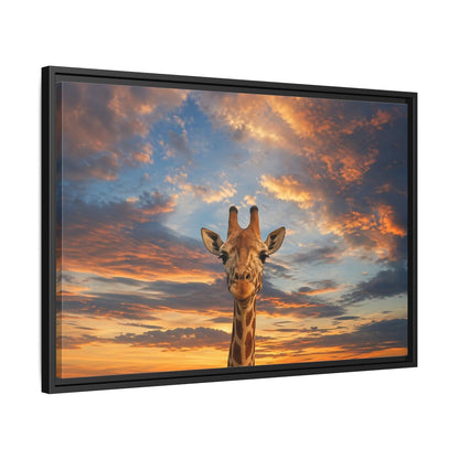 Side Mockup 14. Animals Giraffe Giraffe Sunset shown as stretched canvas wall art