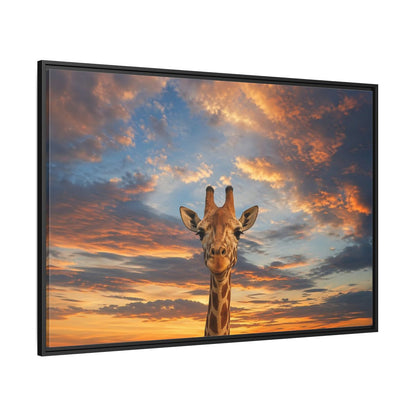 Side Mockup 12. Animals Giraffe Giraffe Sunset shown as stretched canvas wall art