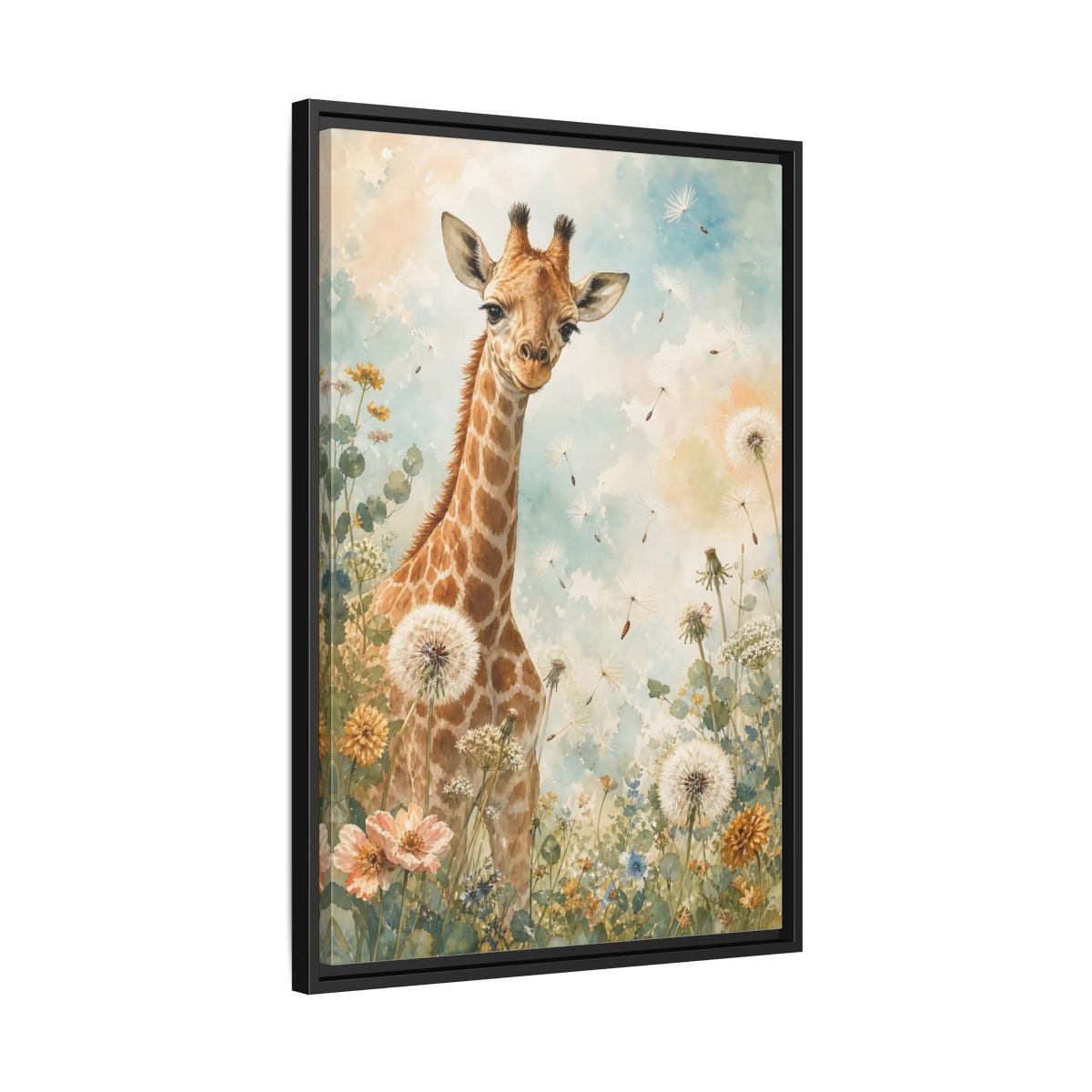 Side Mockup 14. Animals Giraffe Watercolor Giraffe shown as stretched canvas wall art