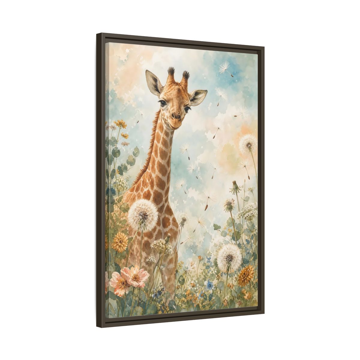 Side Mockup 11. Animals Giraffe Watercolor Giraffe shown as stretched canvas wall art